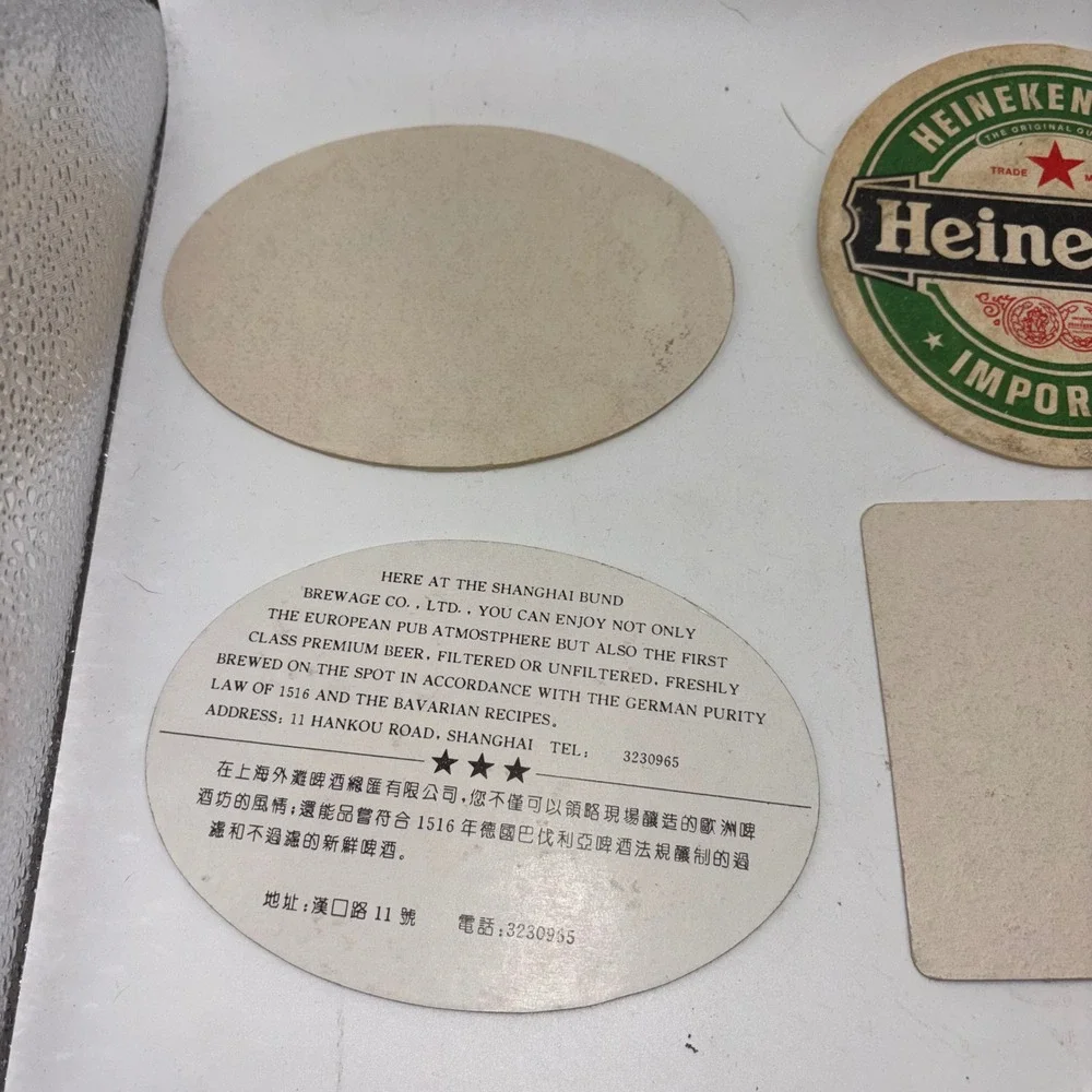 Vintage‎ Beer Coaster Lot 7pc Heineken Paulaner HB Singha Tiger Bacardi Barware